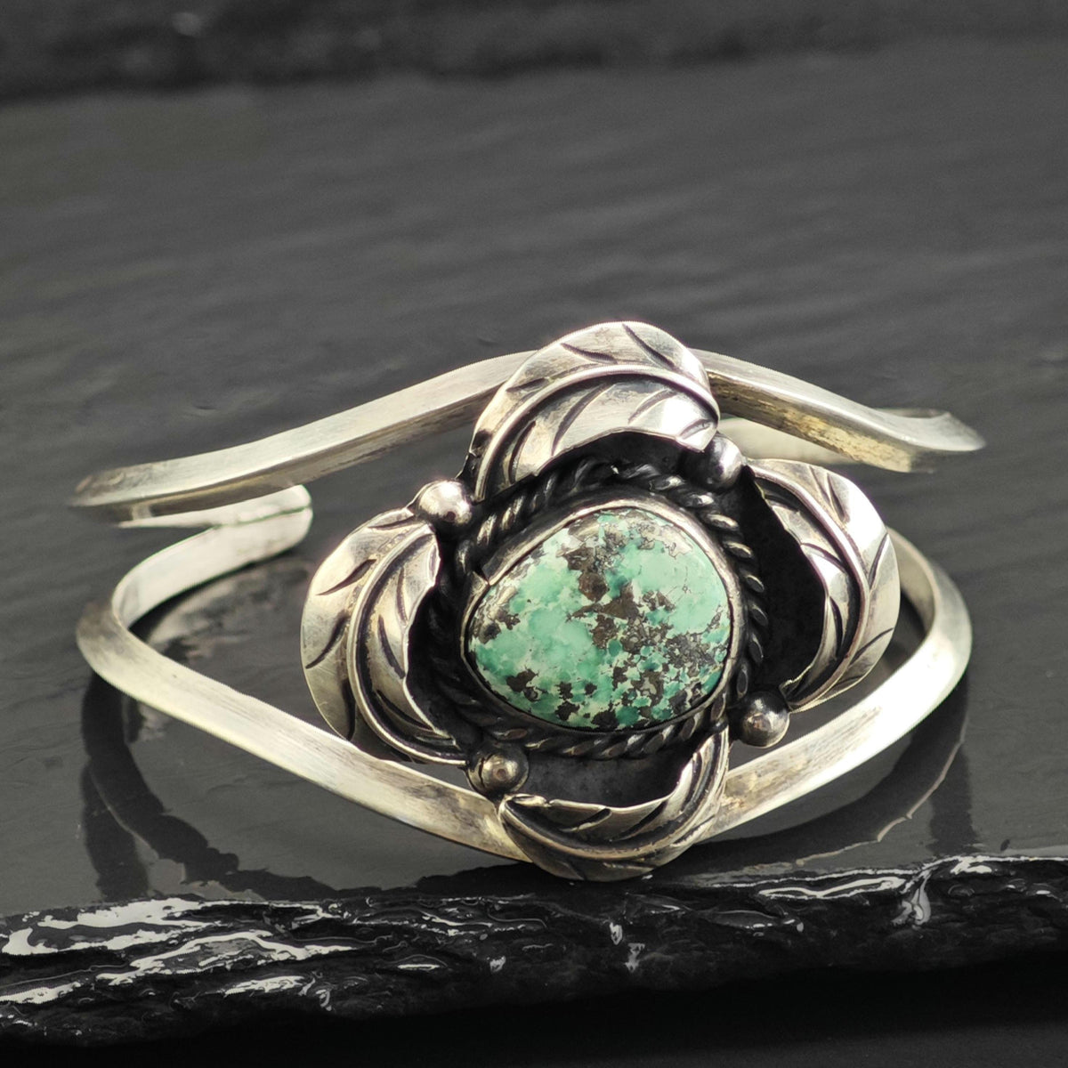 SW Turquoise Feather Detailing Sterling Silver Cuff Sz 6 1/4" BR3136