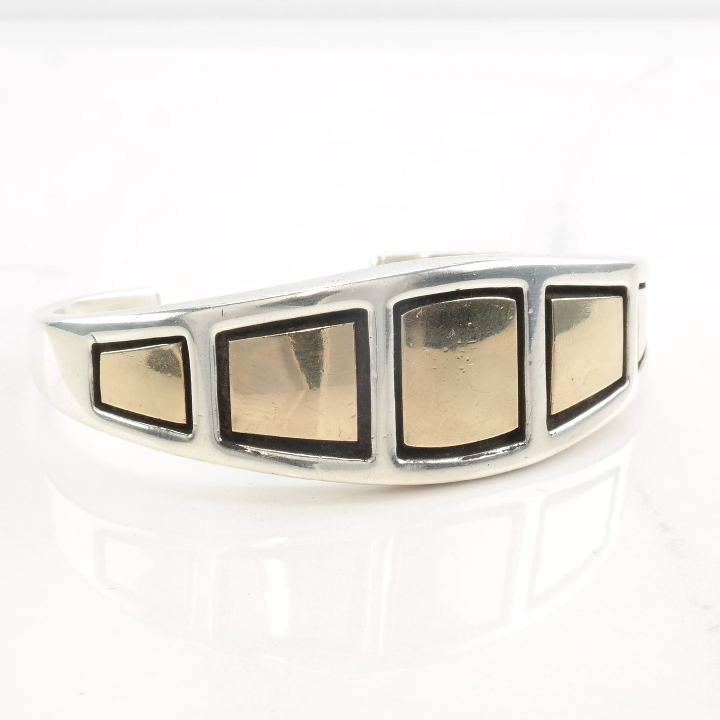 Native American Sterling Silver Cuff Bracelet 14k Gold Accent