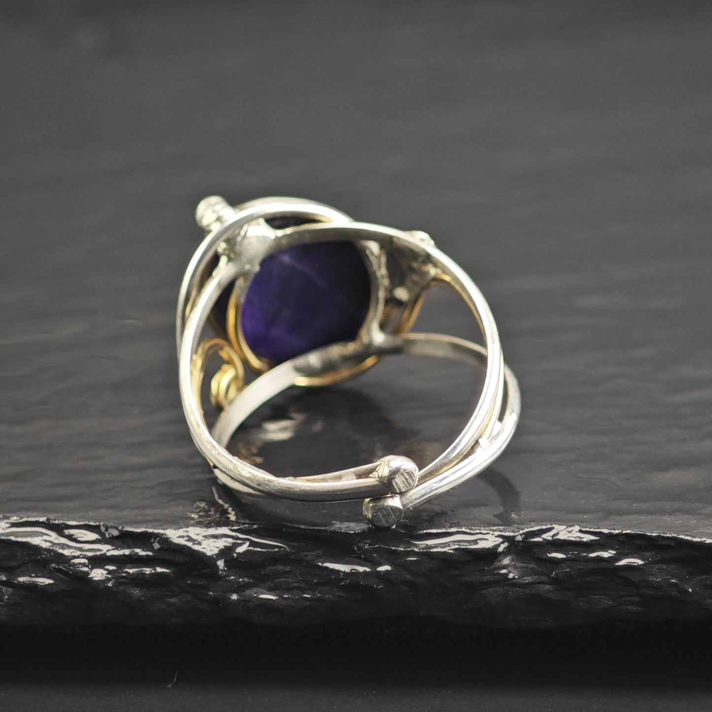 Purple Gemstone Gold Tone Accent Open Band Sterling Silver Ring Sz 11 R6754