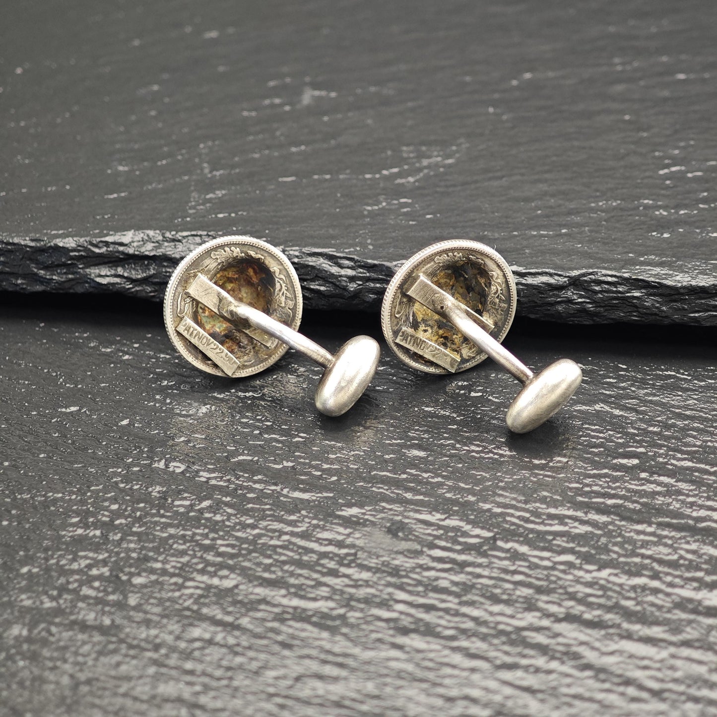 Sterling Silver Cufflinks with Dime Coin Design Abstract Antique Art Nouveau Style MISC0322