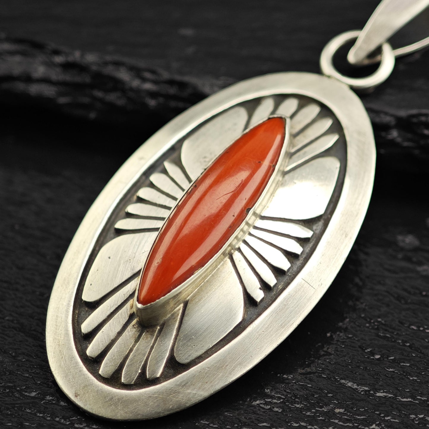 Alfred Joe Overlay Coral Pendant Sterling Silver P3063