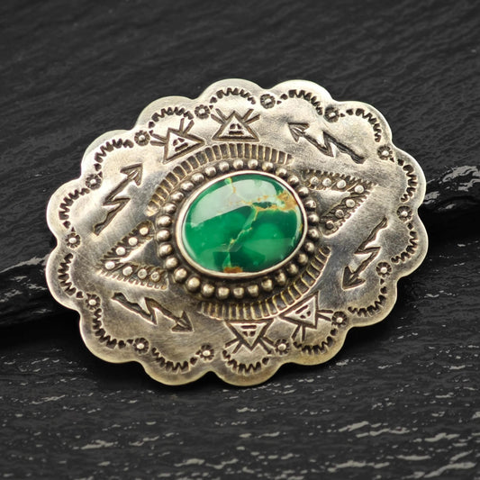 Vintage Native American Sterling Silver Brooch Stamped Green Turquoise