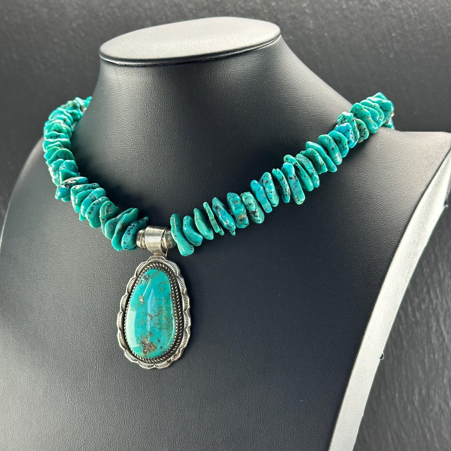 Native Turquoise Heishi Necklace with Sterling Silver Accents N2573