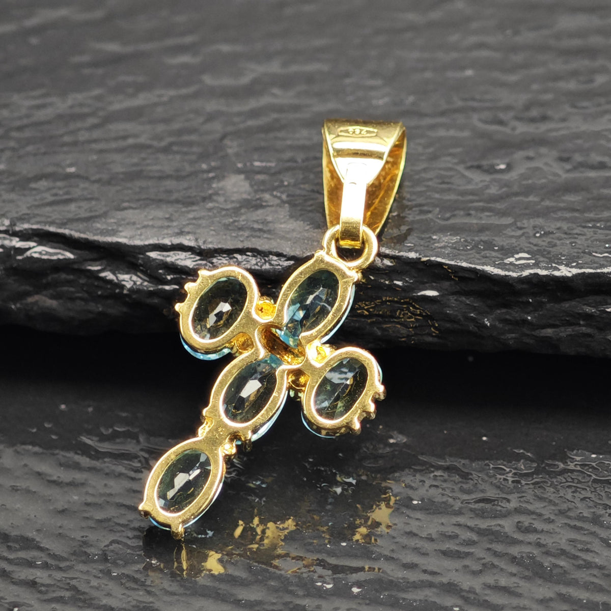 Topaz 18K Italy Gold Cross Pendant P3109