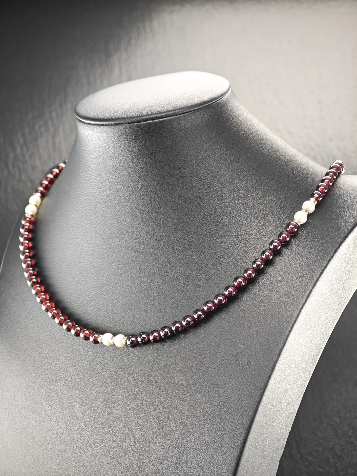 Multi-color Garnet, Pearl 14k Gold Clasp, Beaded Necklace Sterling Silver N2471