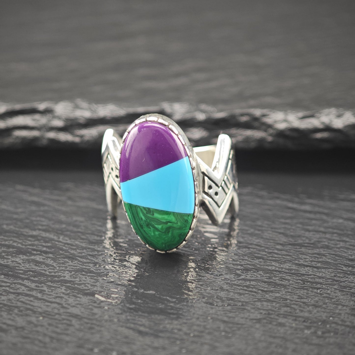 Native American Inlay Ring Sterling Silver