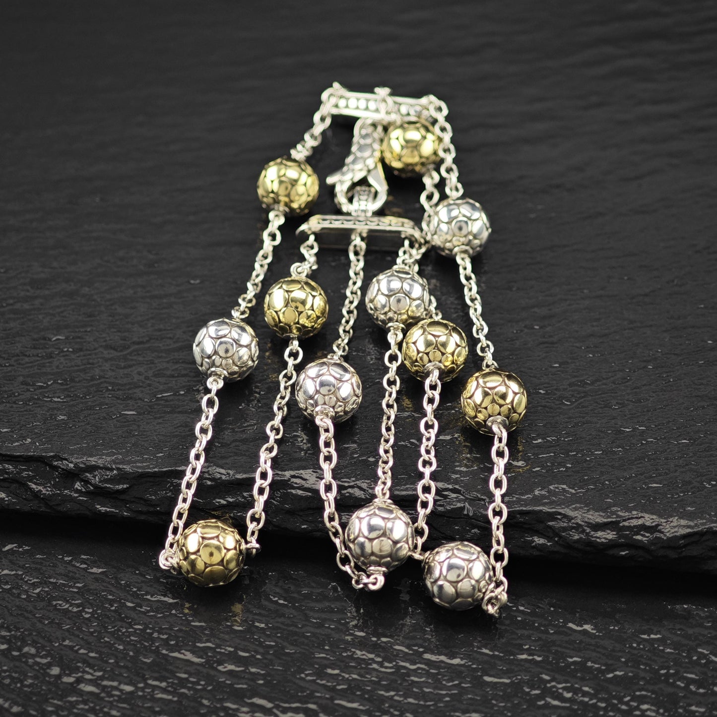 John Hardy Dot Collection 18K Gold Accent Bracelet Sterling Silver Ball Size 7"