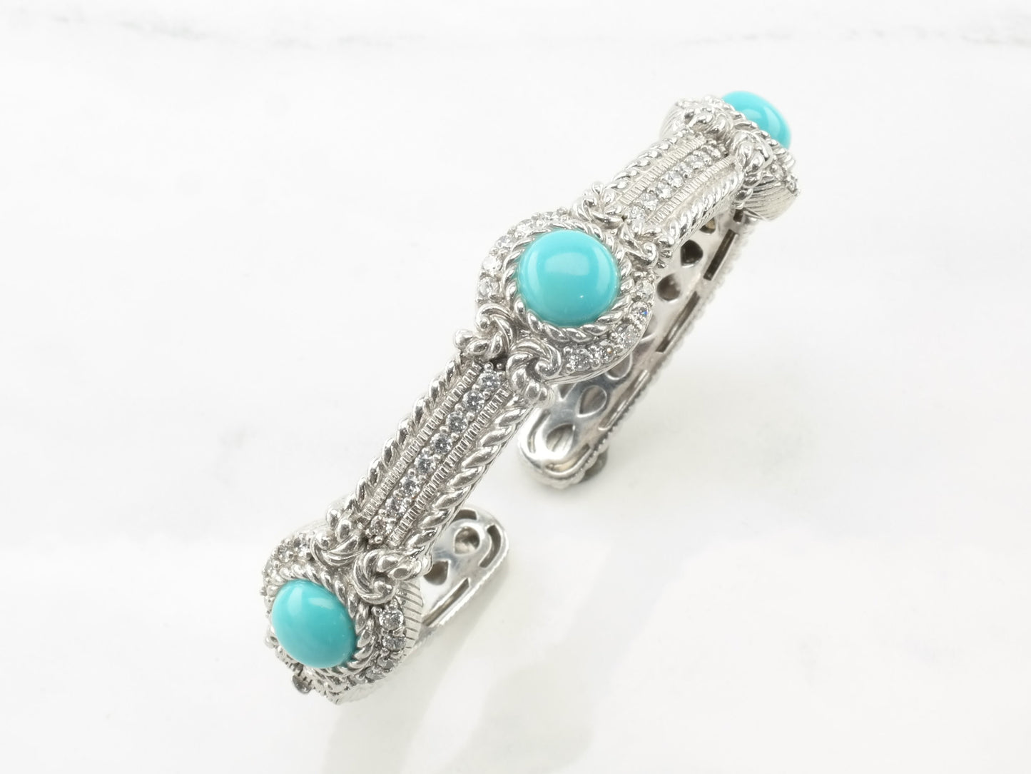 Judith Ripka Sterling Silver DQCZ Turquoise Cuff Bracelet