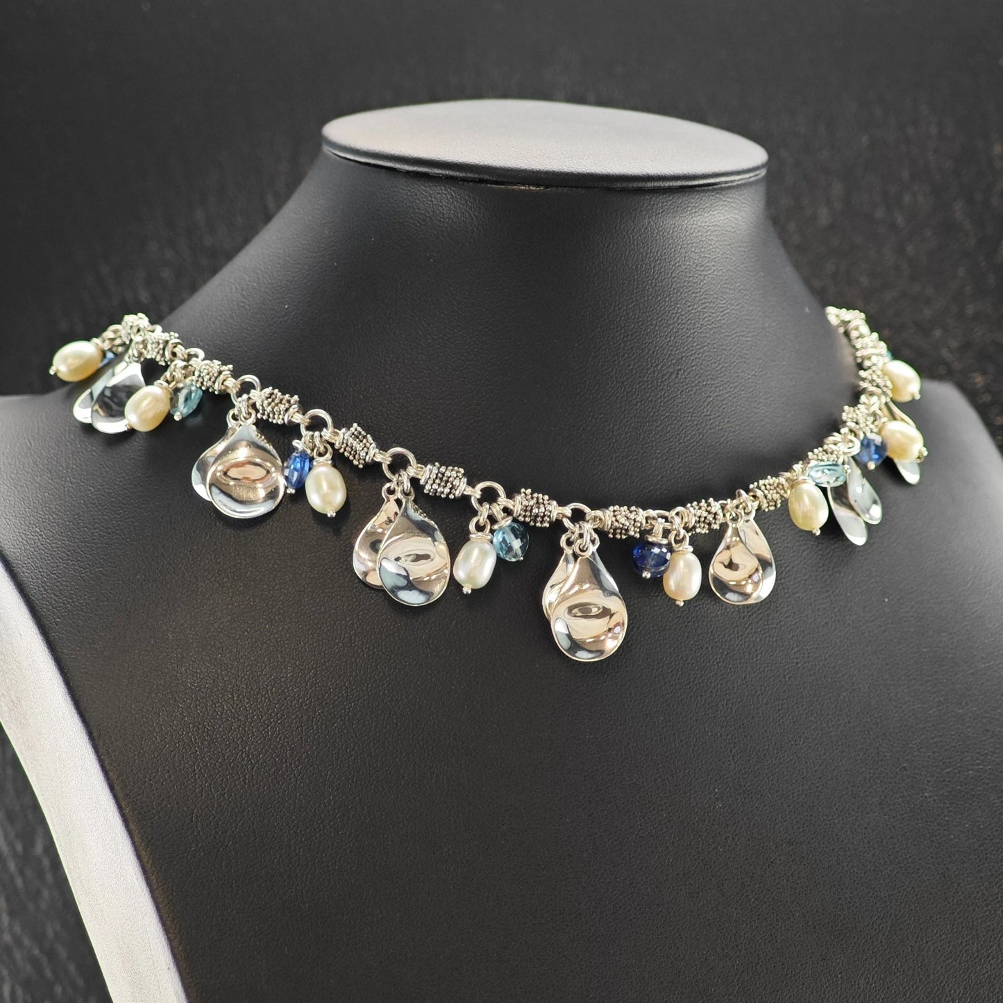 Vintage Michael Dawkins Sterling Silver Pearl Topaz Necklace 20" N2647