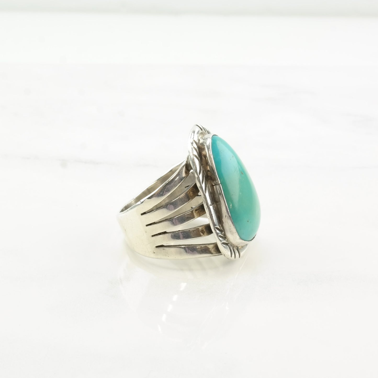 Vintage Navajo Turquoise Ring, Size 10 3/4, Sterling Silver, Signed BY, Circa 1980s