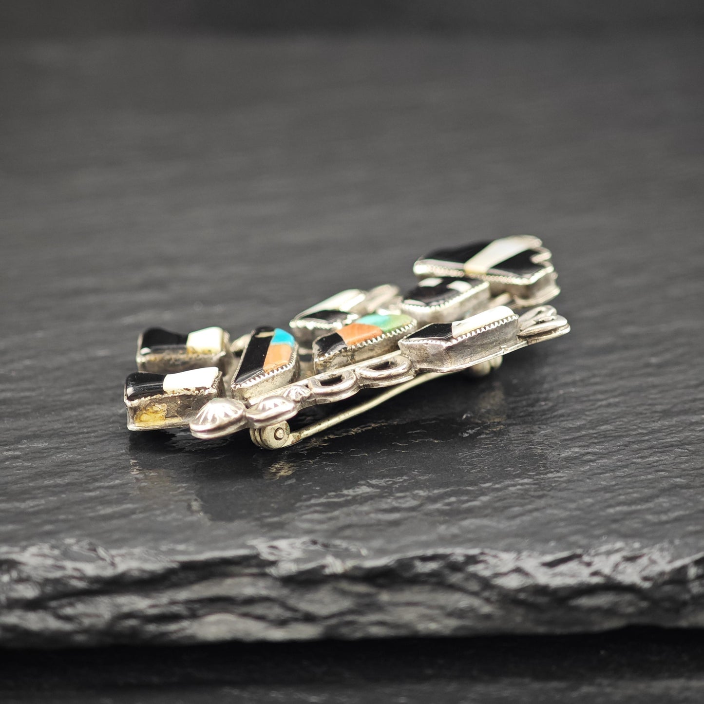 Zuni Sterling Silver Brooch Kachina Gemstone Inlay