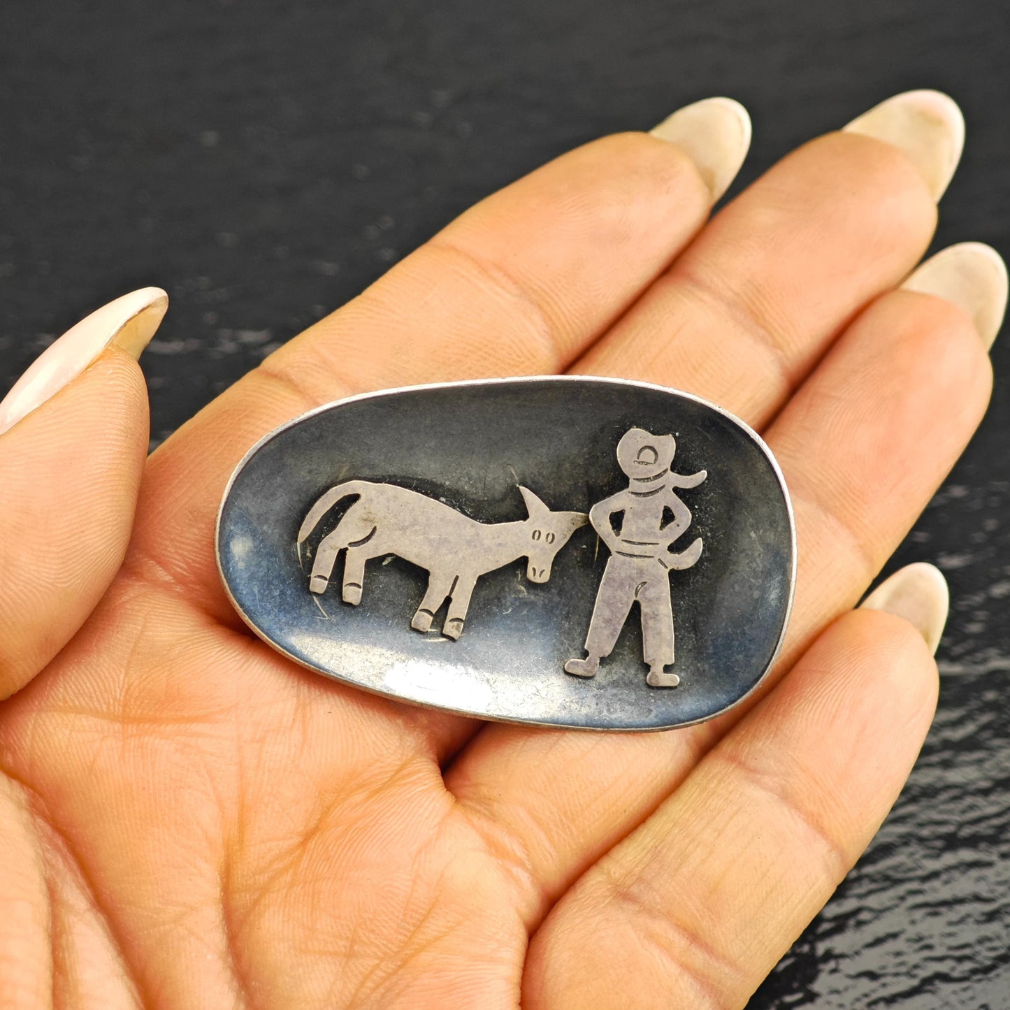 Taxco Cowboy, Donkey Sterling Silver Brooch