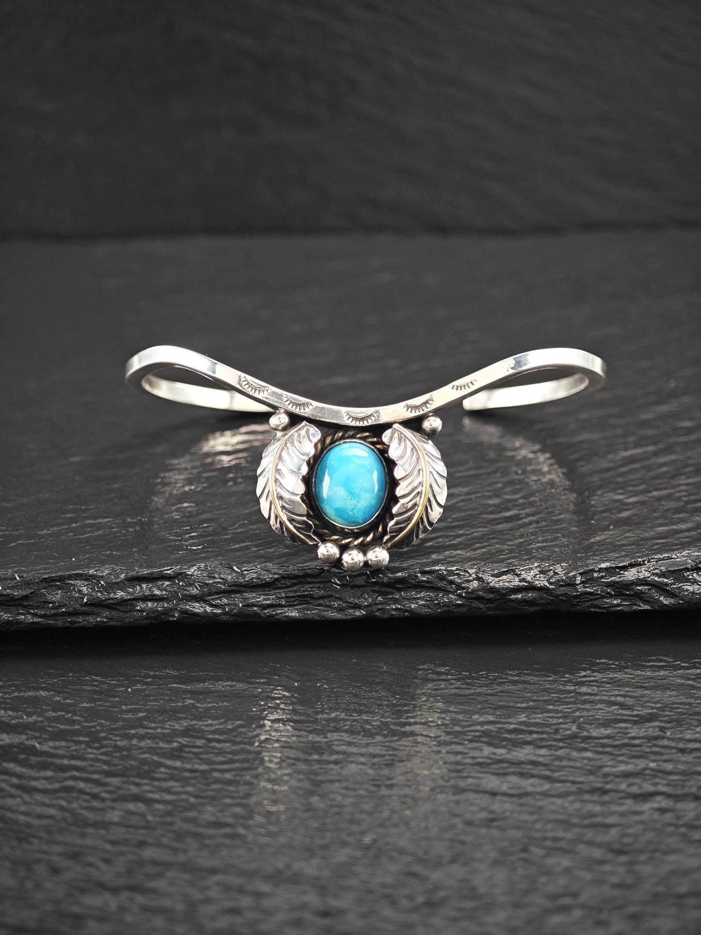 Native, Shadow Box Turquoise Cuff Bracelet Sterling Silver BR2893