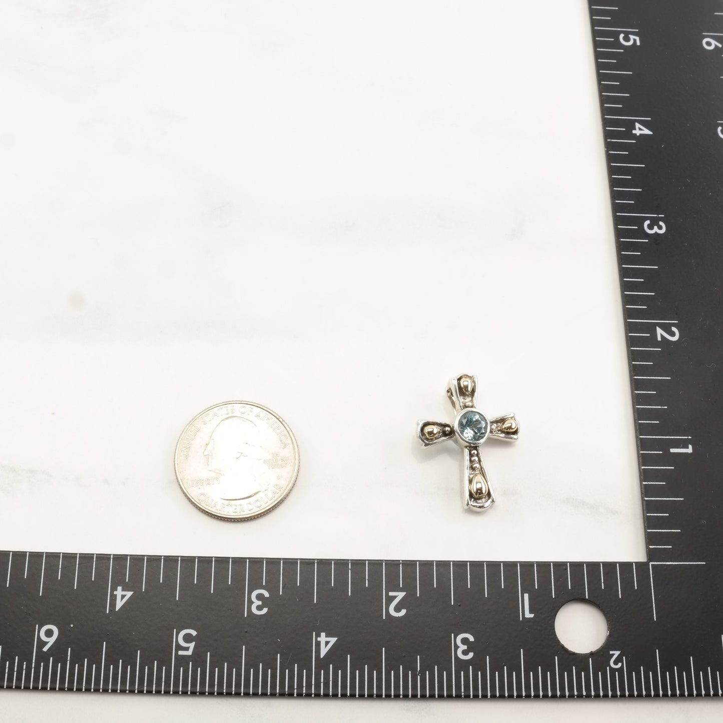 Vintage Topaz Cross 14k Gold Accent Sterling Silver Pendant