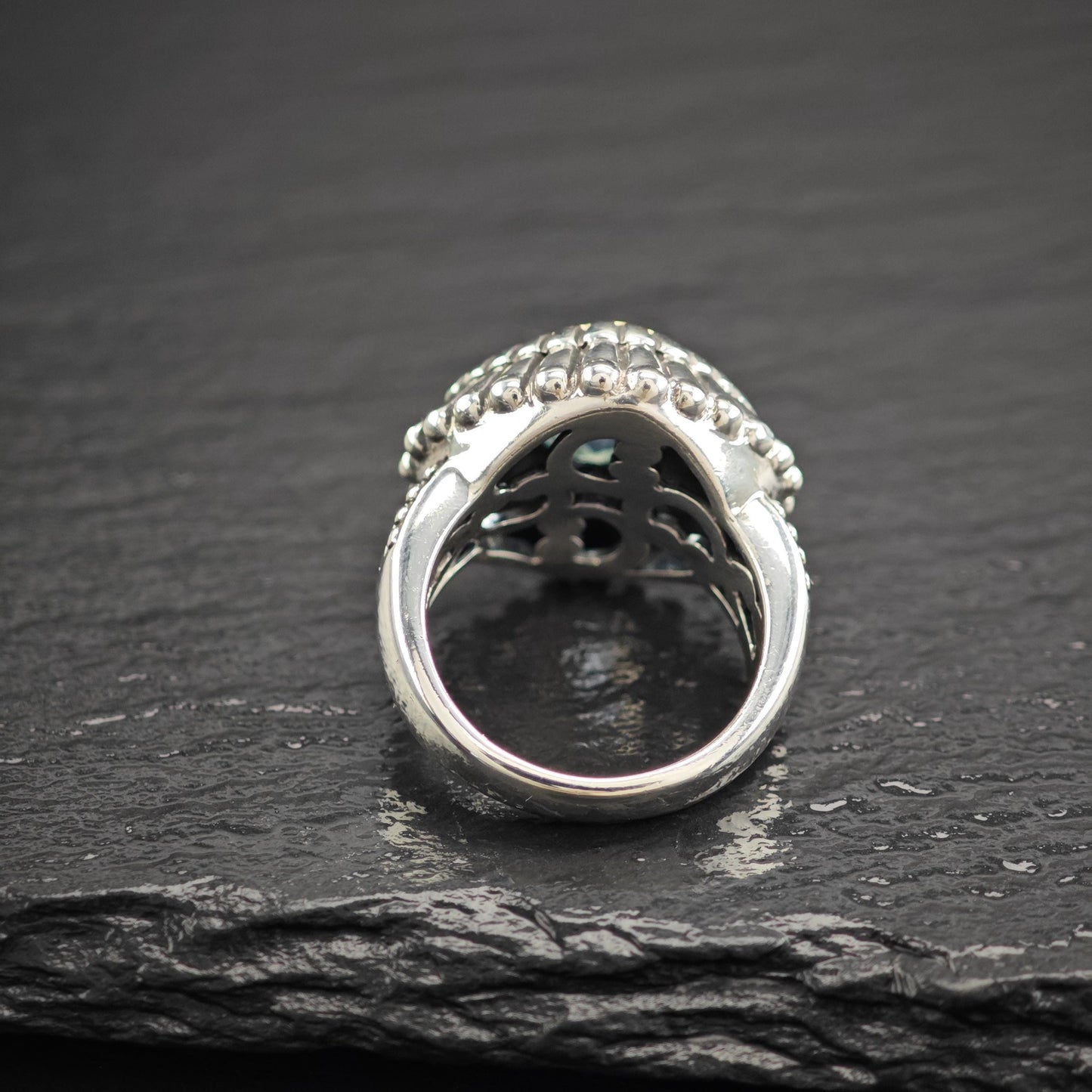 Blue Topaz Silver Ring 14K Gold Bezel Sterling