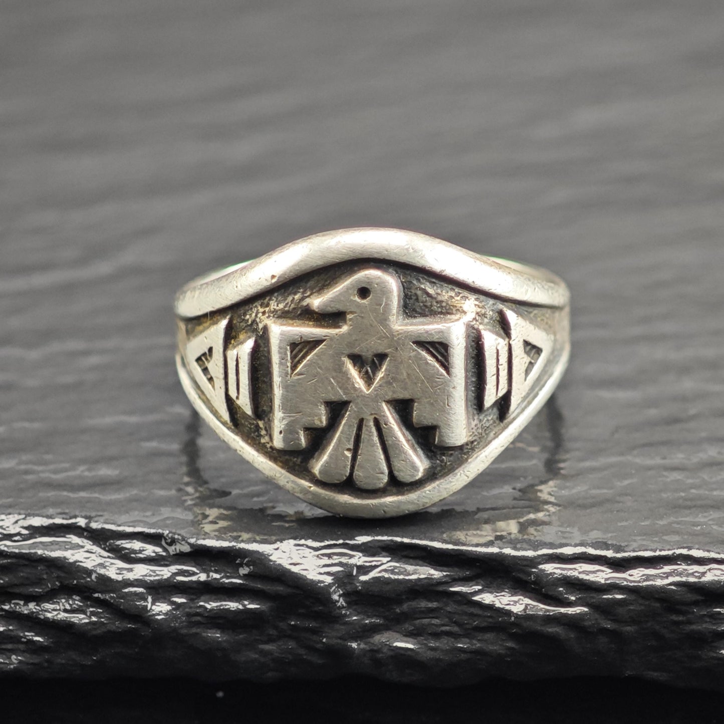 SW Bell Trading Post Thunderbird Overlay Sterling Silver Ring Sz 7 R6693