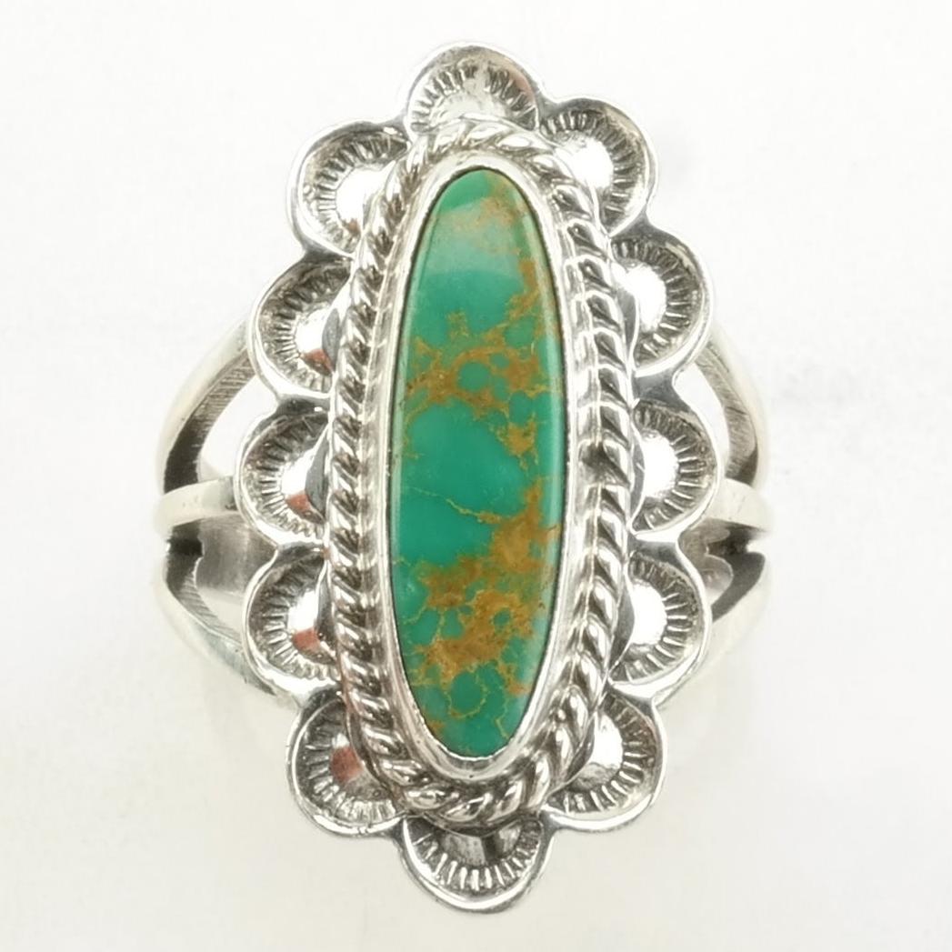 Vintage Native American Silver Ring Turquoise Royston Sterling Blue, Green Size 6 3/4