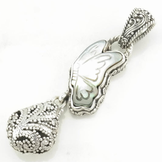 Vintage MOP Butterfly, Scroll Sterling Silver Pendant