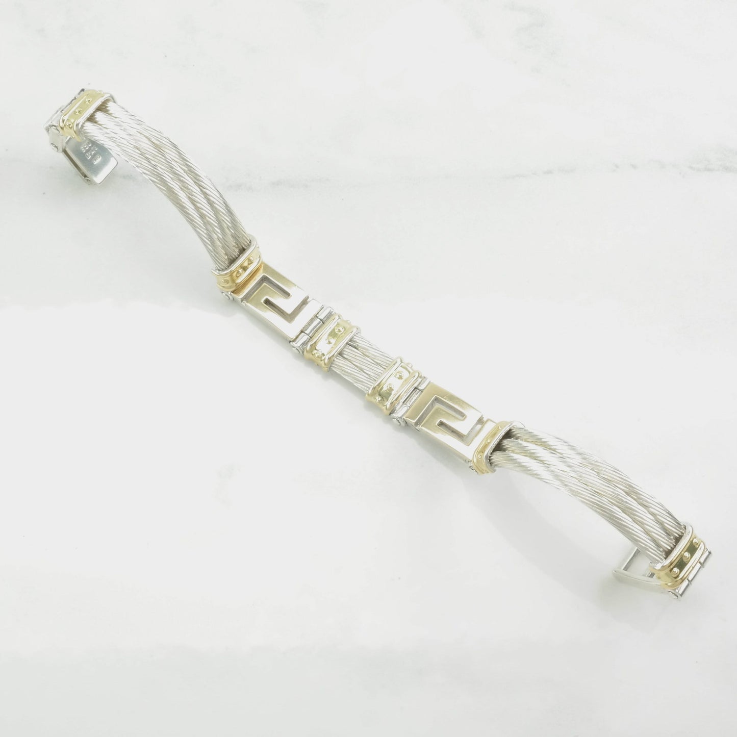 Modernist Sterling Silver Link Bracelet Gold Accent