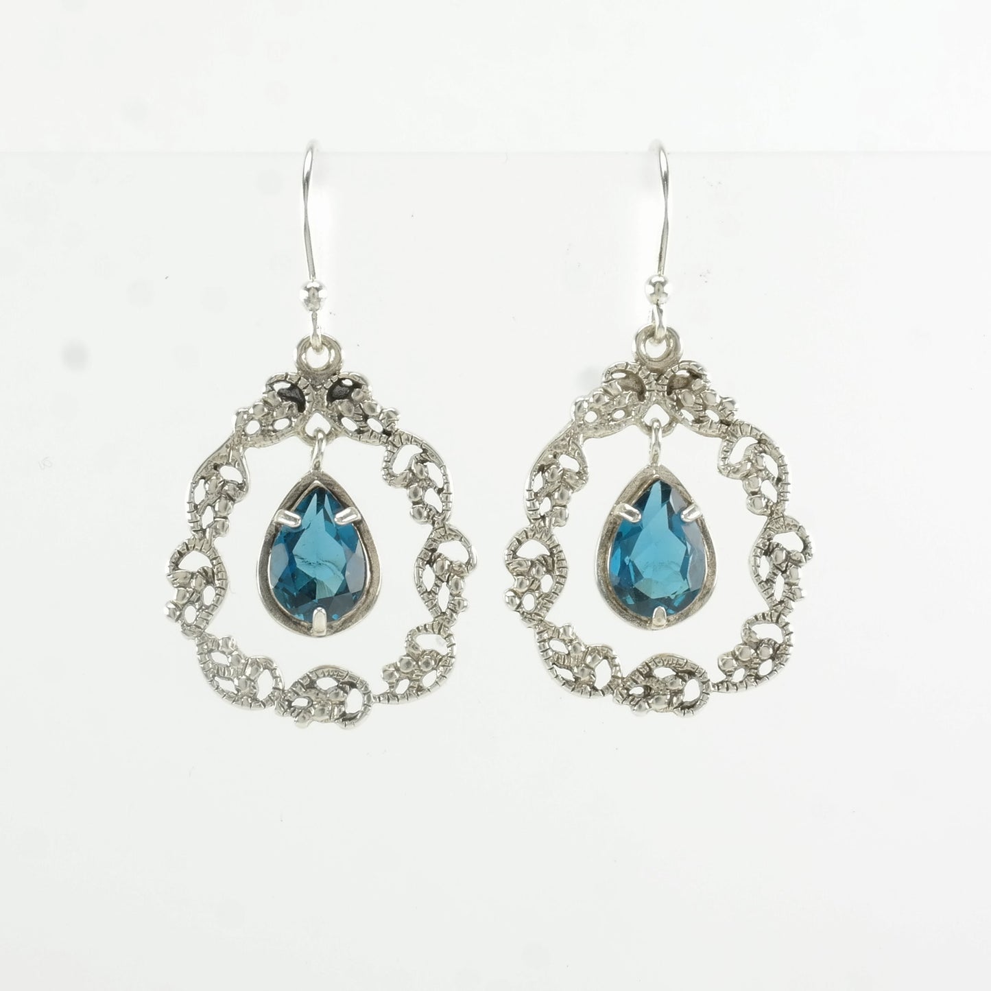 Paz Creations Sterling Silver Blue Blue Topaz Woven Earrings Fish hook