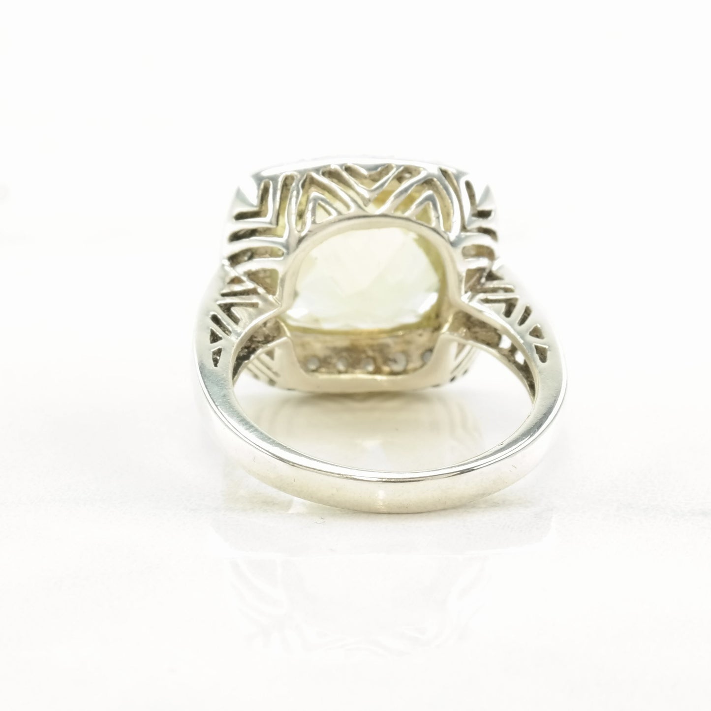 Vintage Sterling Silver Ring Citrine, Diamond Size 7