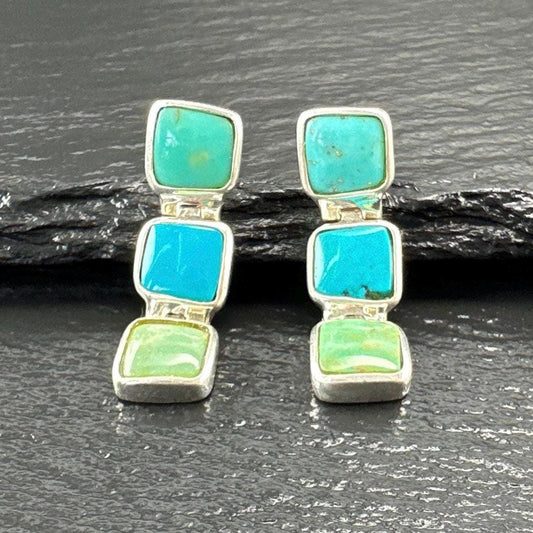Southwest Sterling Silver Blue Green Turquoise Earrings Stud Dangle