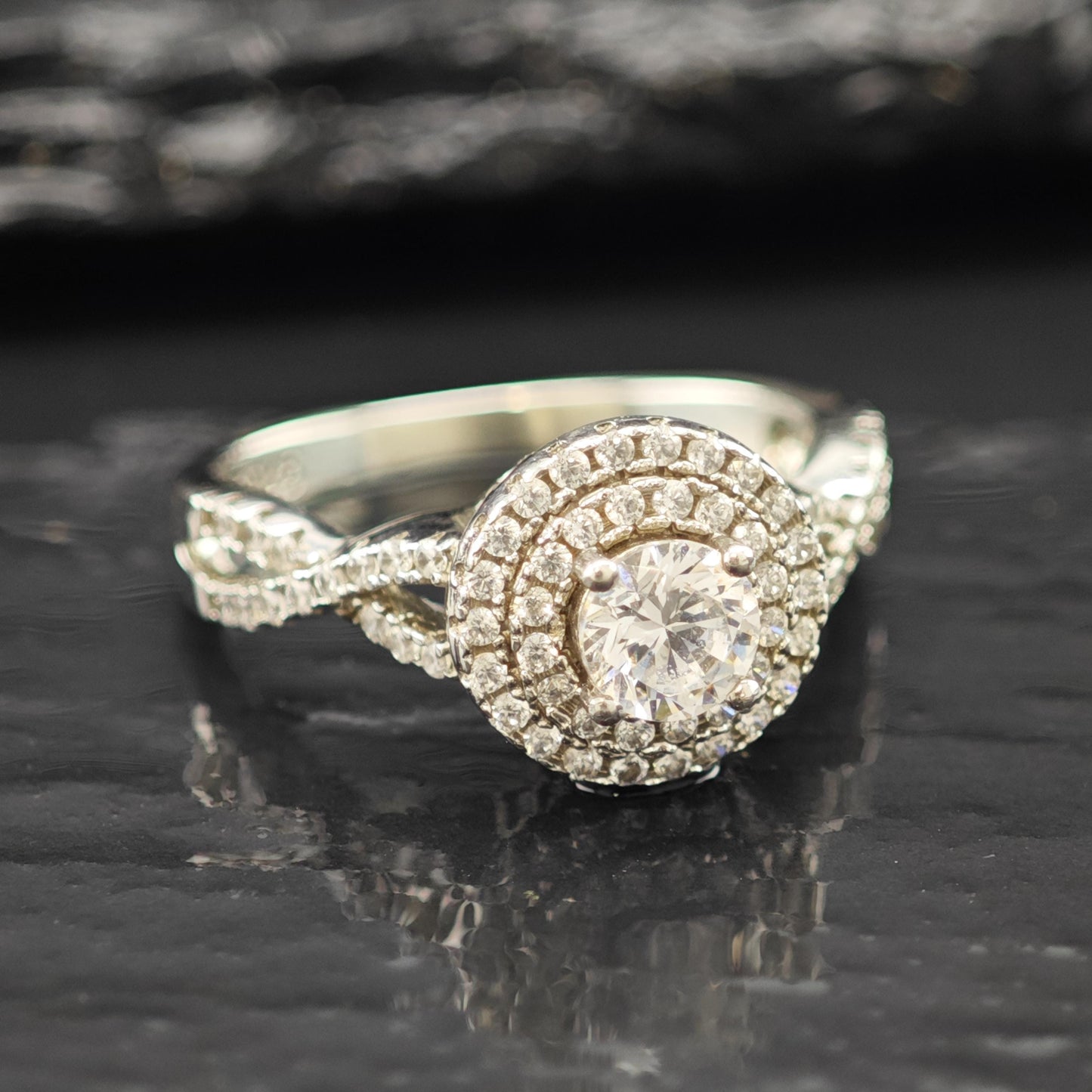 Sterling Silver CZ Halo Engagement Ring Size 7 R6226