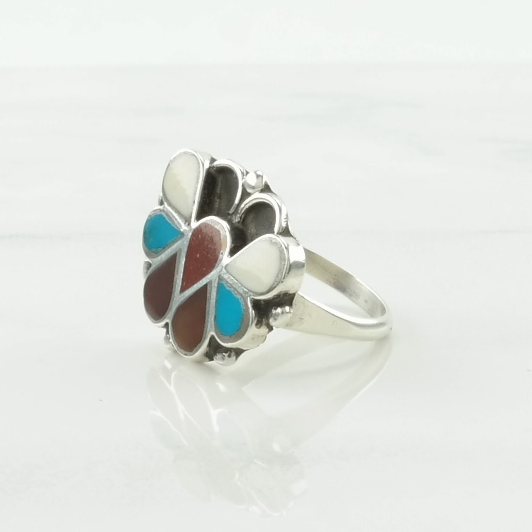 Southwest Silver Ring Inlay Butterfly Sterling Size 5 3/4