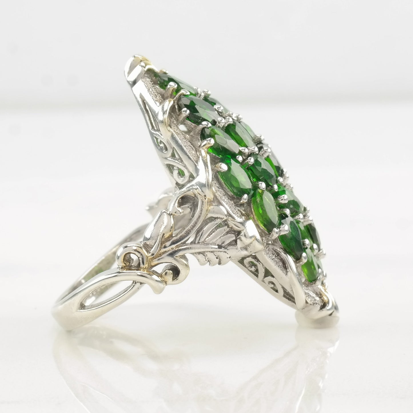 STS Green Diopside Ring Floral Sterling Silver Size 10 1/4