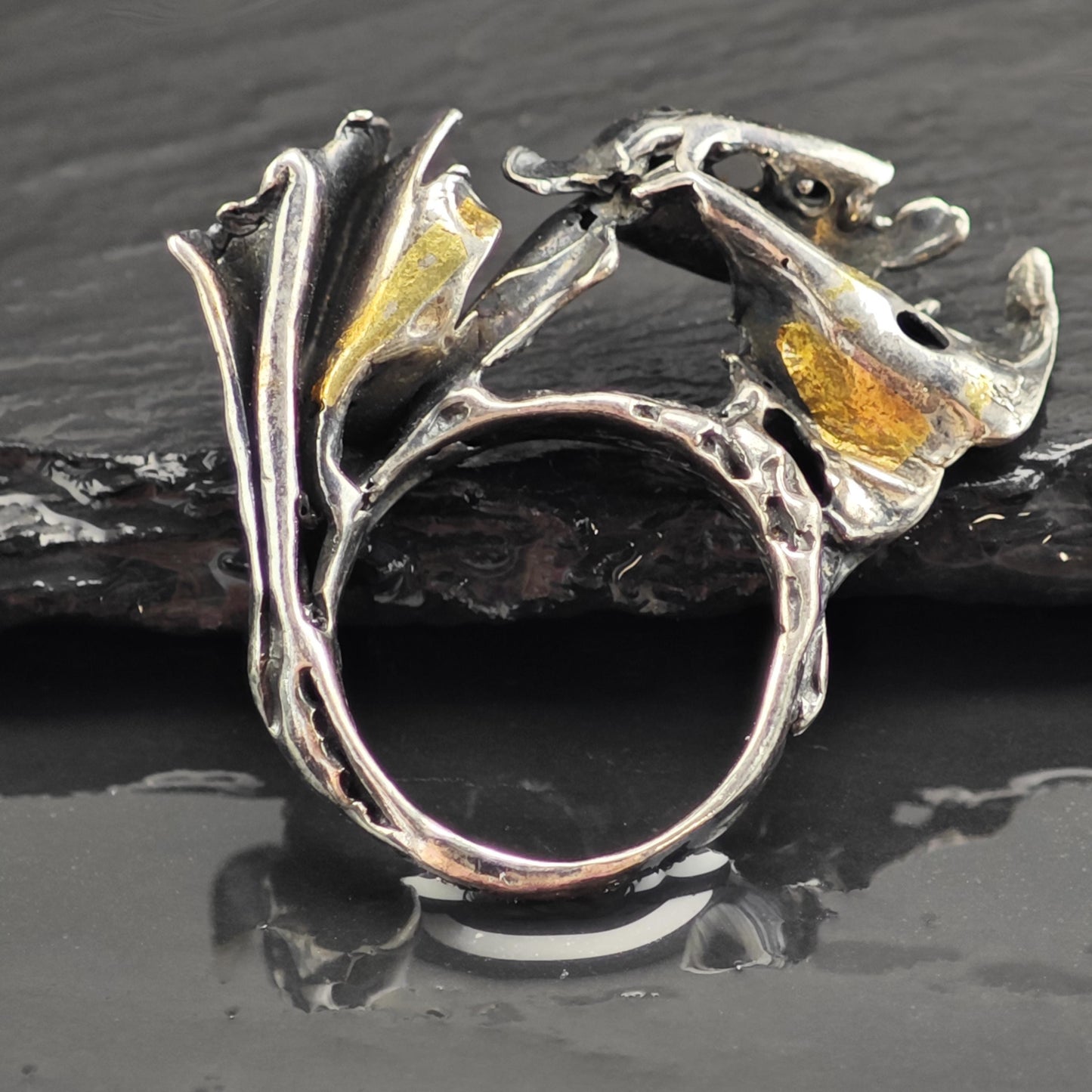 Unique Studio Artist Gold Accent Sterling silver Ring Sz 7.5 R6546