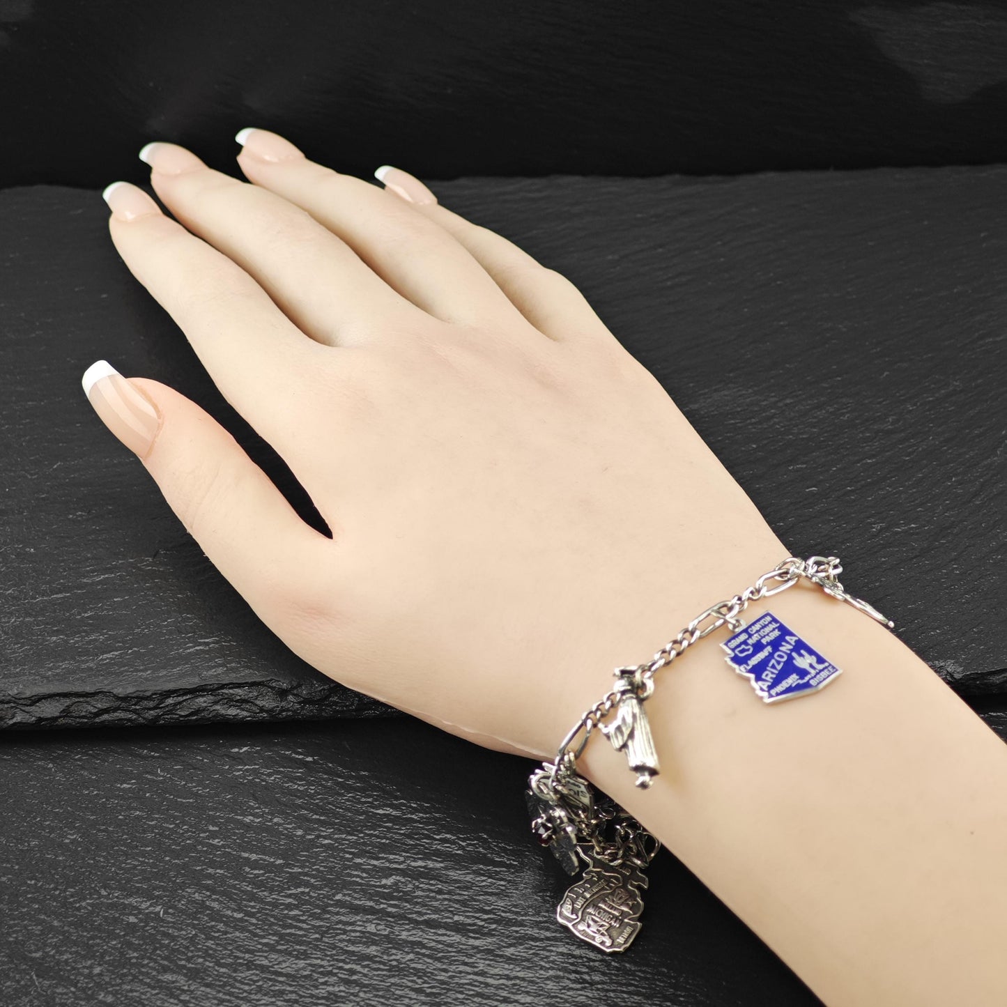 Enamel State Charm Bracelet Sterling Silver 6 3/4" BR3007