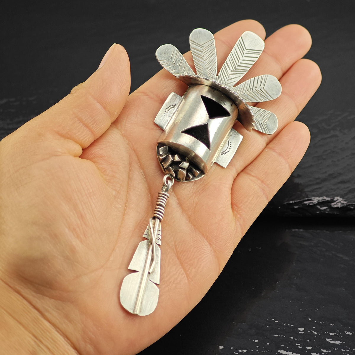 Large Kachina, Feather Sterling Silver Pendant/Brooch P3140