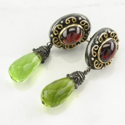 Vintage Sevan Sterling Silver Stud Dangle Earrings Garnet