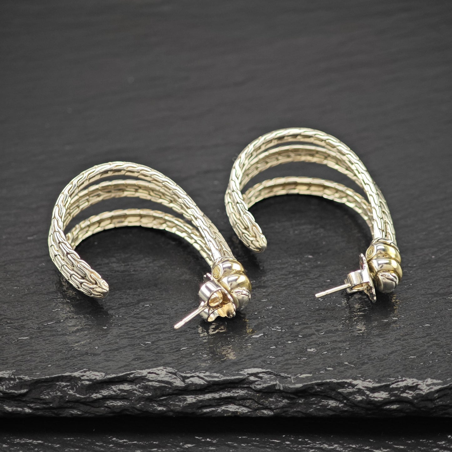 Lg John Hardy 18K Gold Accent Sterling Silver Half Hoop Earrings