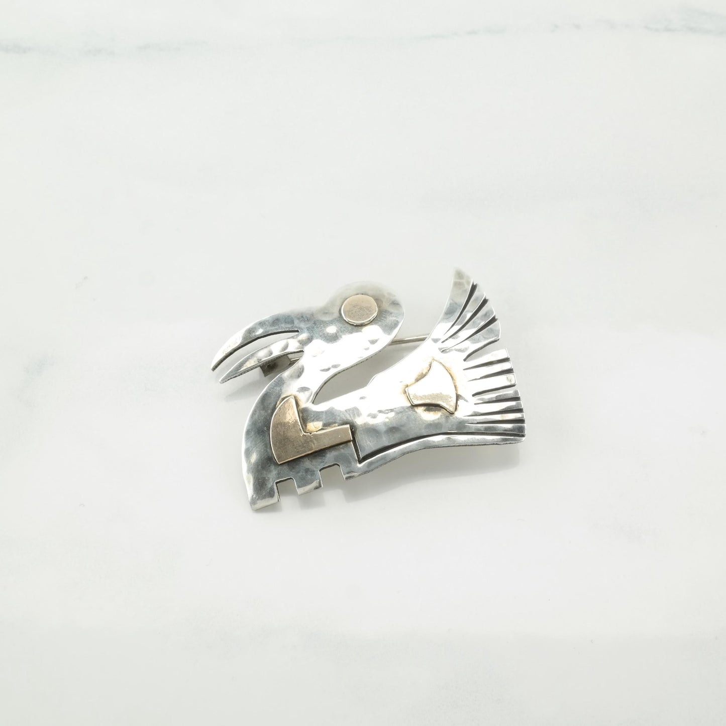 Peru Brooch 18k Gold Accent Sterling Silver Gold Pelican Bird