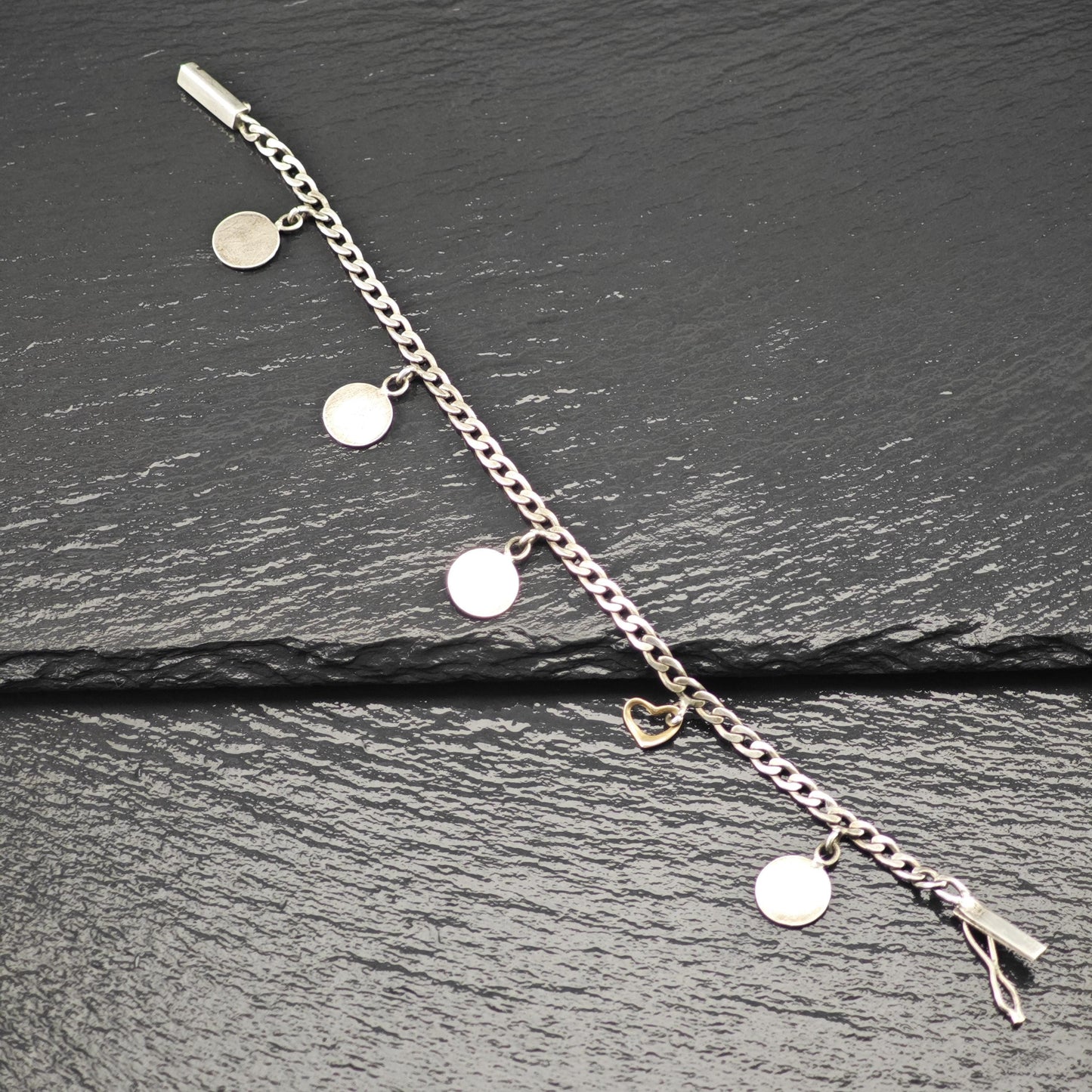 1940's Charms Bracelet 14K Gold Accents Sterling Silver Size 7 3/4"