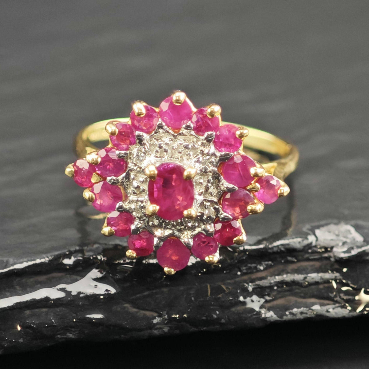 Large Topaz & Diamond 10K Gold Ring Sz 7 R6768