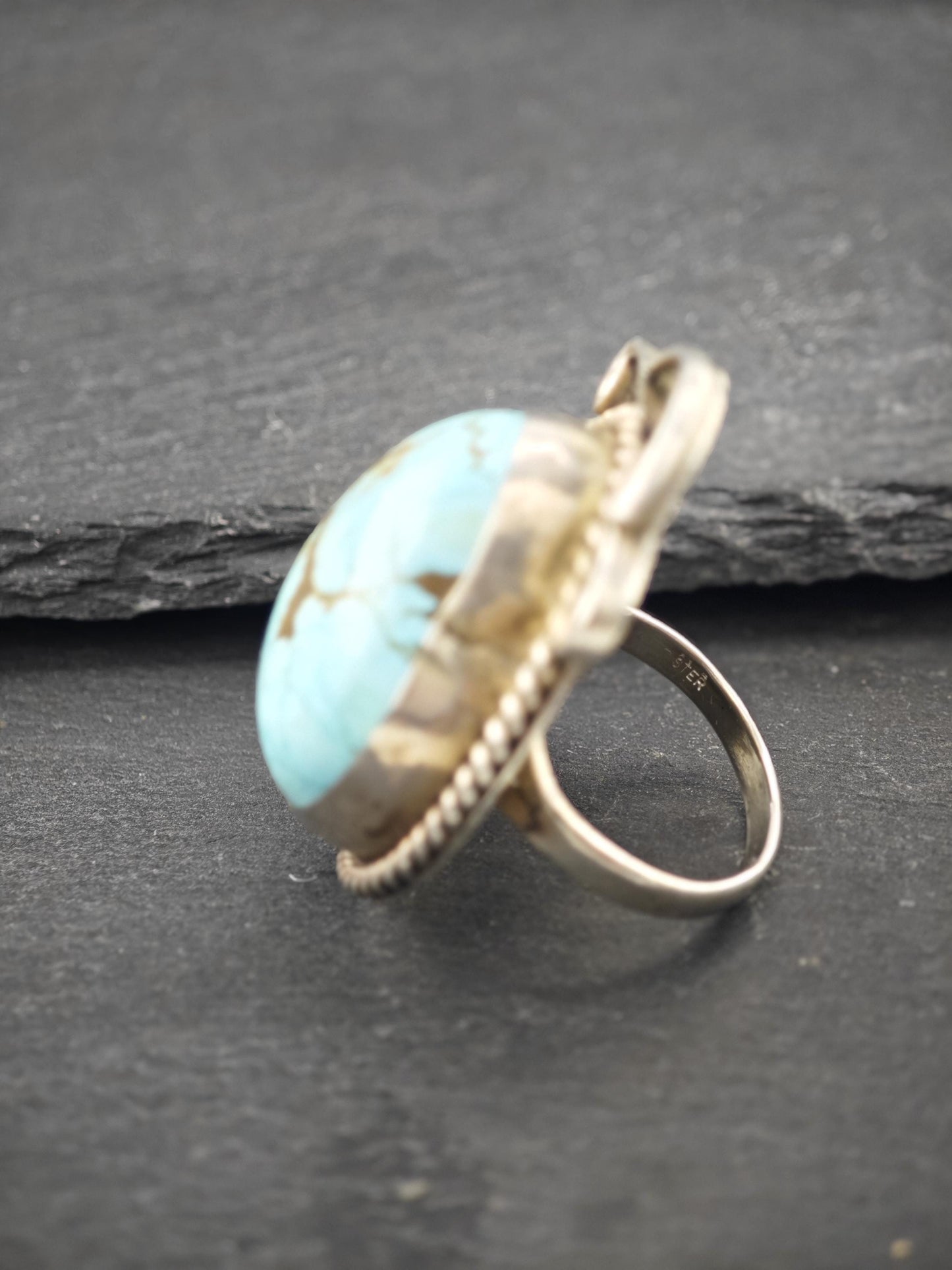 Native American, Large Number Eight Turquoise Ring Sterling Silver