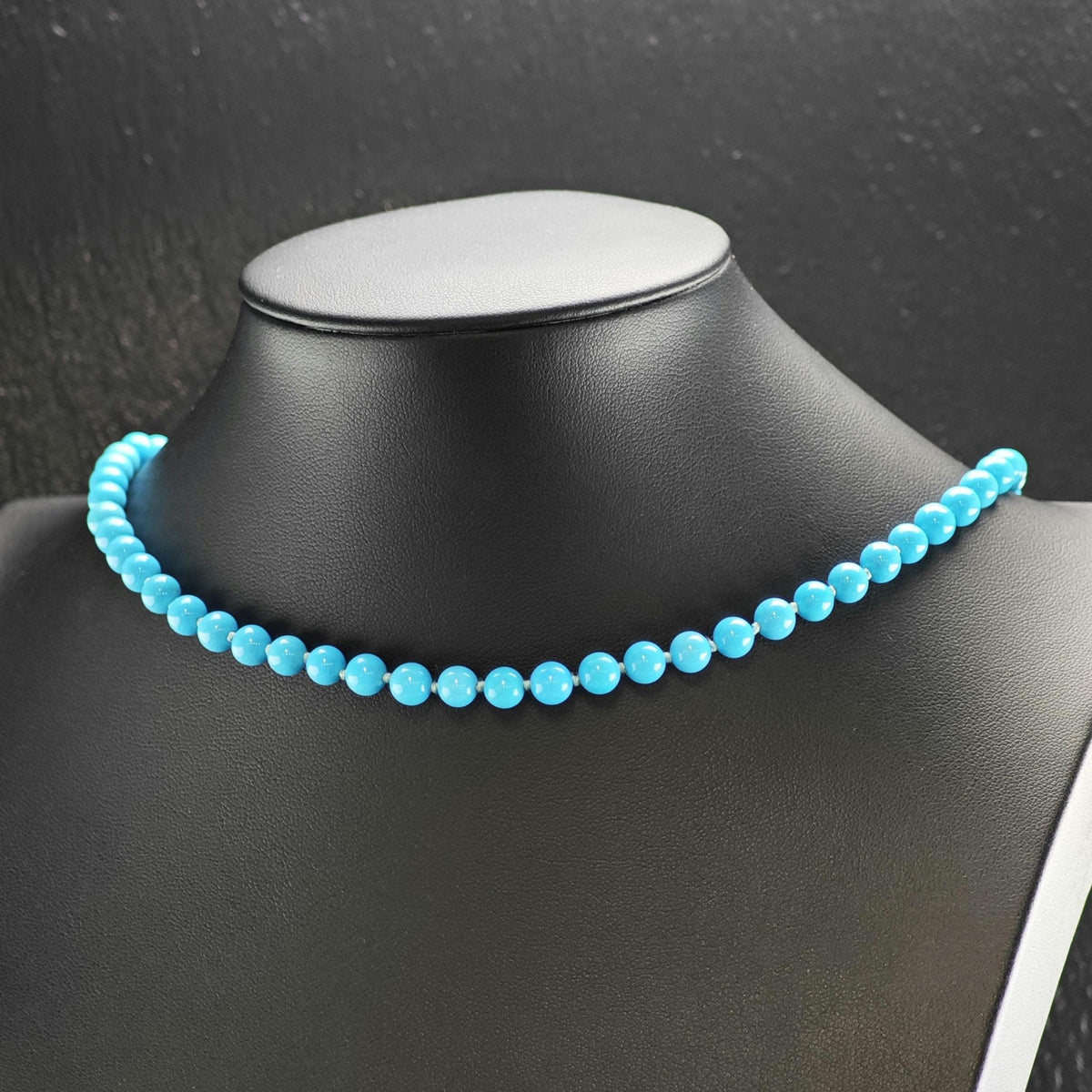 6mm Blue Turquoise 14K Gold Clasp Beaded Necklace N2782