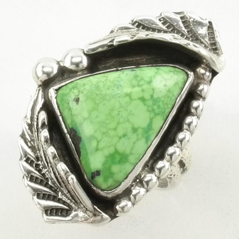 Vintage Native American Silver Ring Variscite Leaf Sterling Green Size 5 1/4