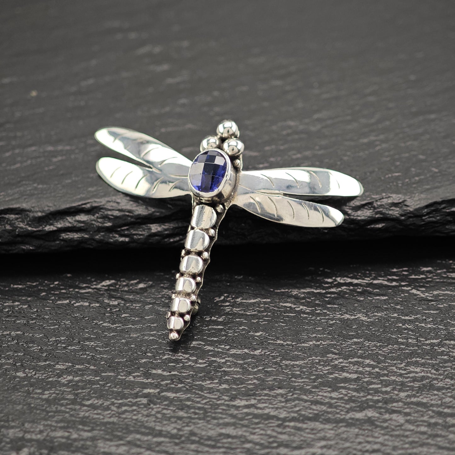 Blue Dragonfly Gem Brooch Sterling Silver