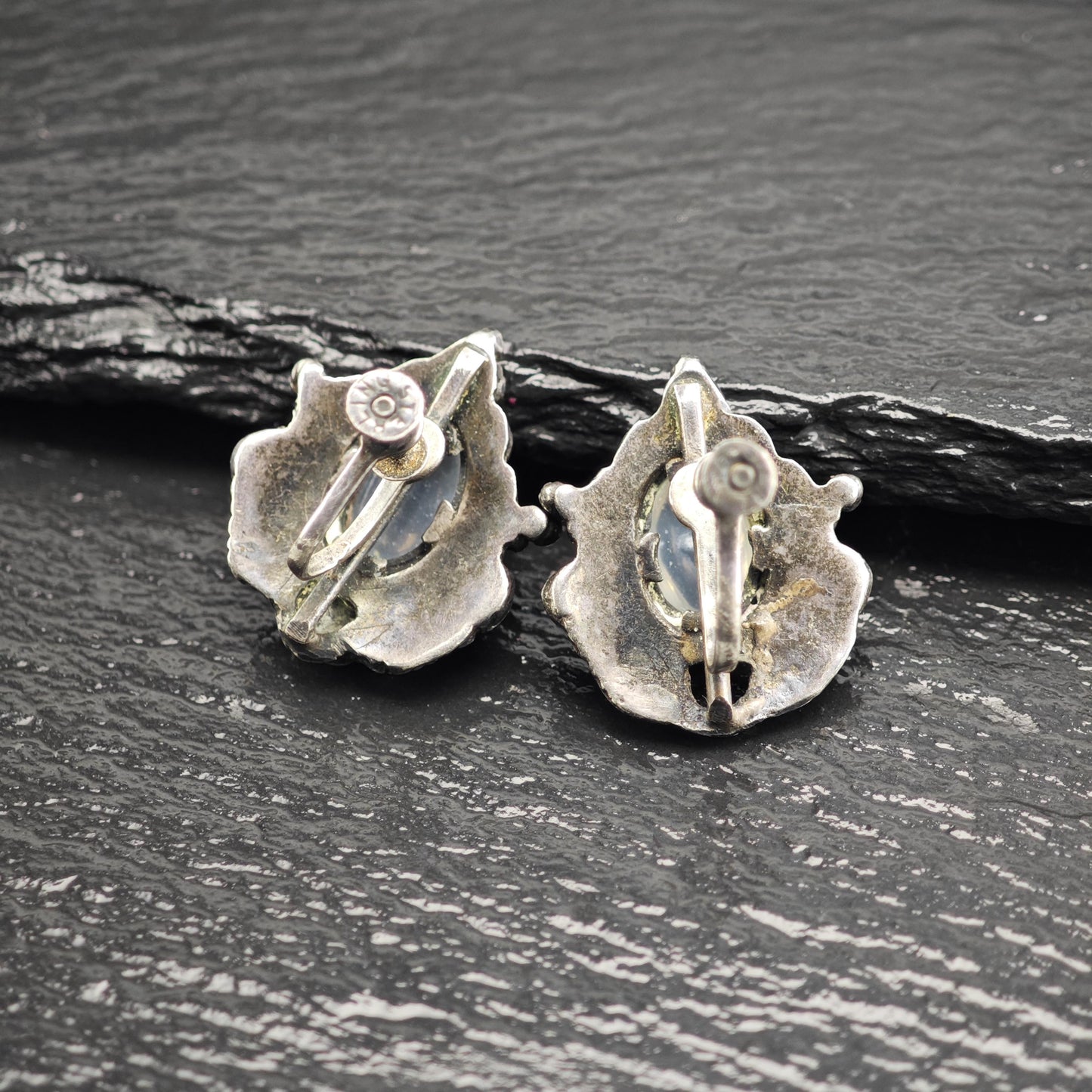 Art Nouveau Moonstone Screw Back Sterling Silver Earrings ER3199