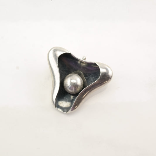 Sigi Pineda Sterling Silver Brooch Pendant Modernist Orb