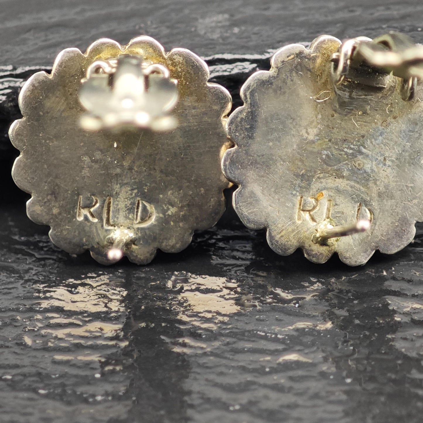Vintage Zuni, Native American Carved Turquoise Stud/Clip On Sterling Silver Earrings ER3169
