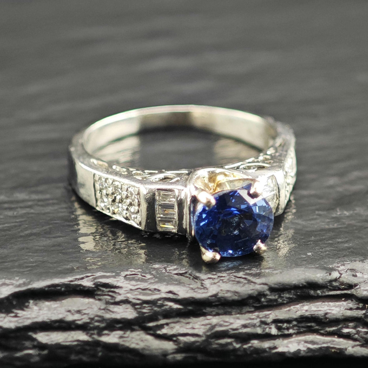 Sapphire & Diamond Platinum Ring East to West Sz 6 1/4 R6761