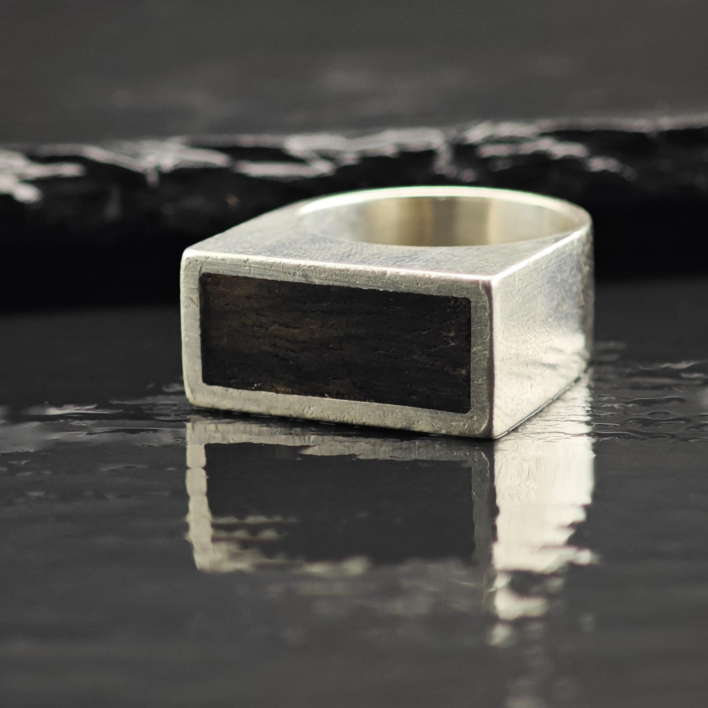 Modernist Ebony Wood Sterling Silver Ring By José María Puig Doria Sz 6 1/4 R6704