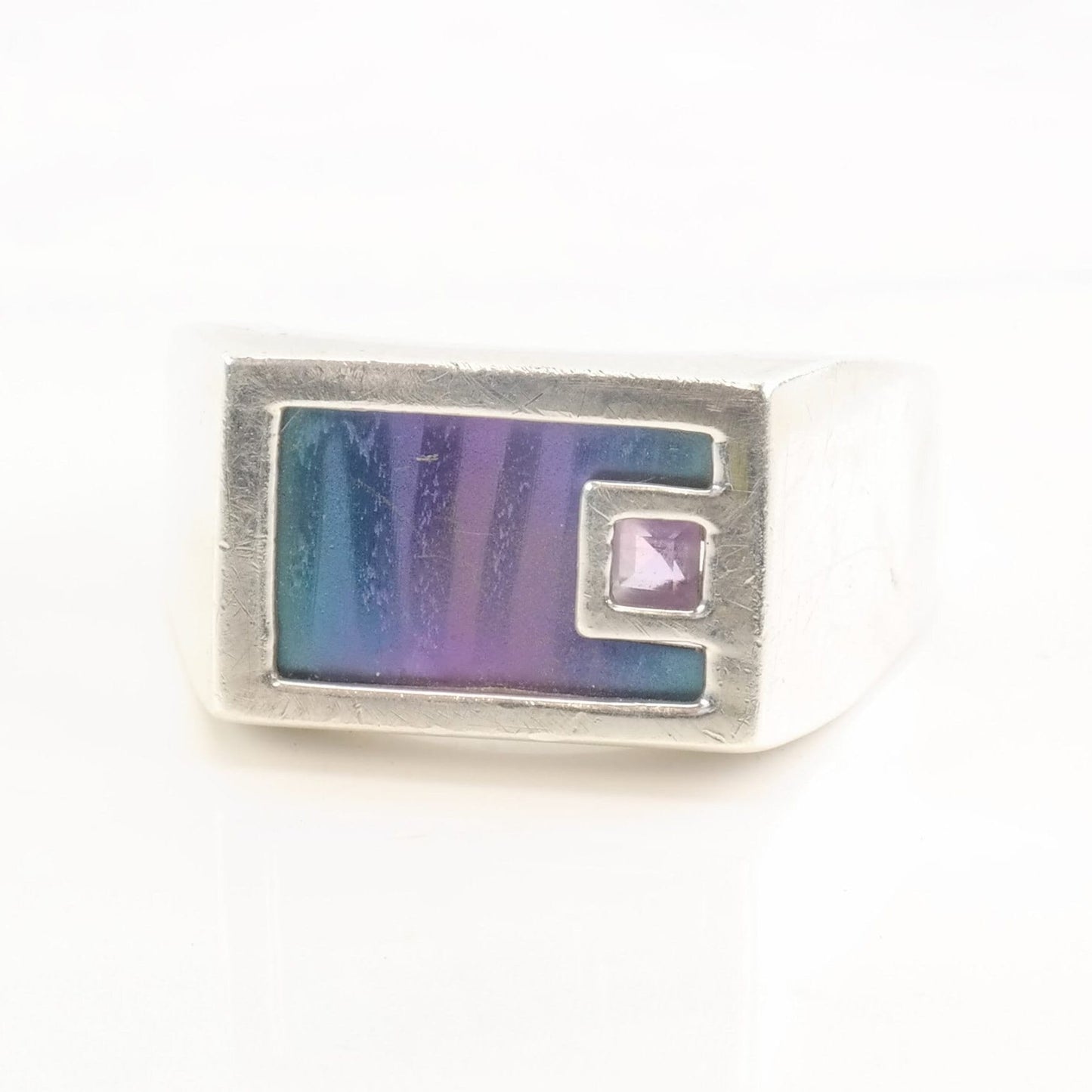 Silver Ring Iridescent Amethyst Size 13