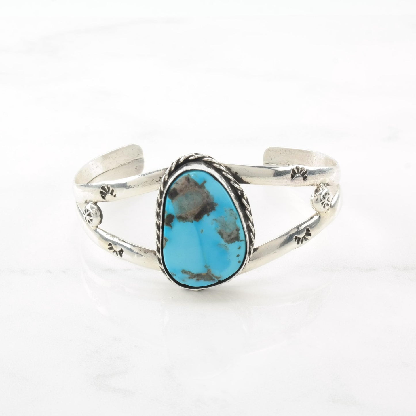 Southwest Turquoise Stamped, Sterling Silver Cuff Bracelet