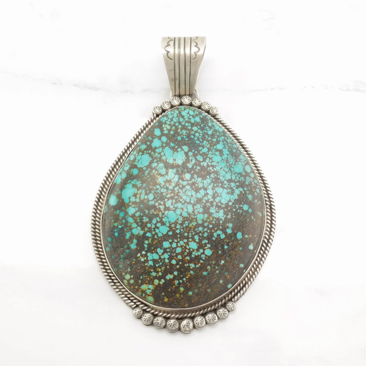 OOAK, Native American Huge Turquoise, Spiderweb Sterling Silver Necklace