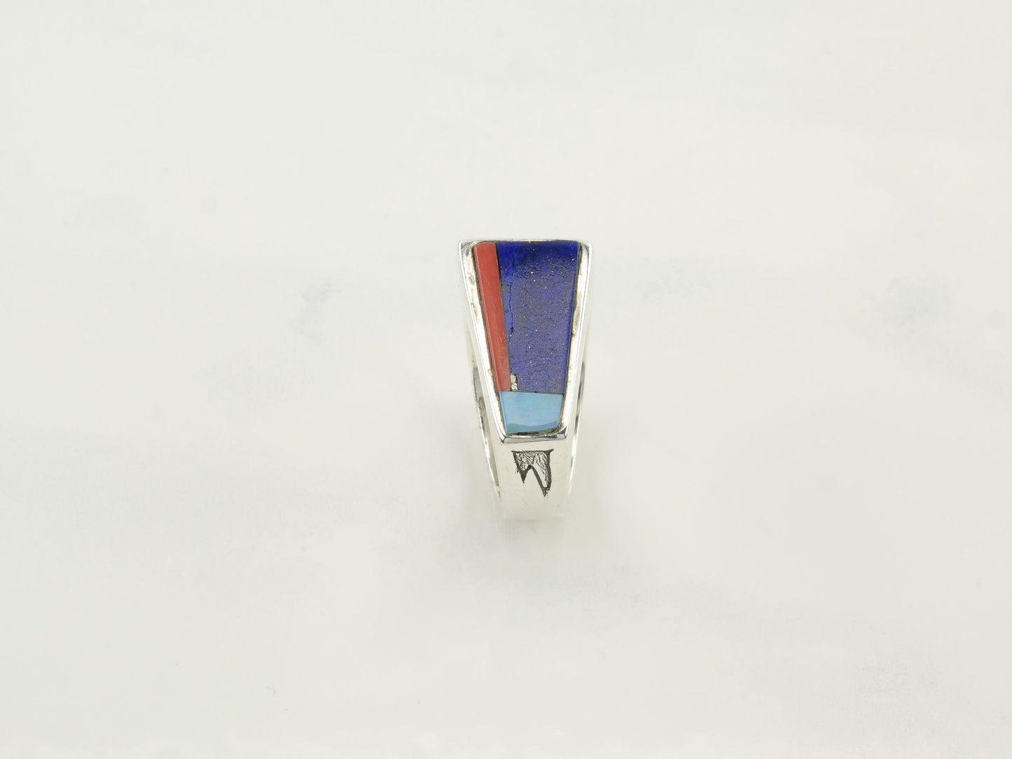 Vintage Native American Silver Ring Lapis Coral Opal Inlay Sterling Multicolor Size 8 1/4